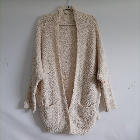 Umgee Sweaters - Umgee Womens Ivory Open Front Drop Shoulder Popcorn Cardigan Sweater Size L